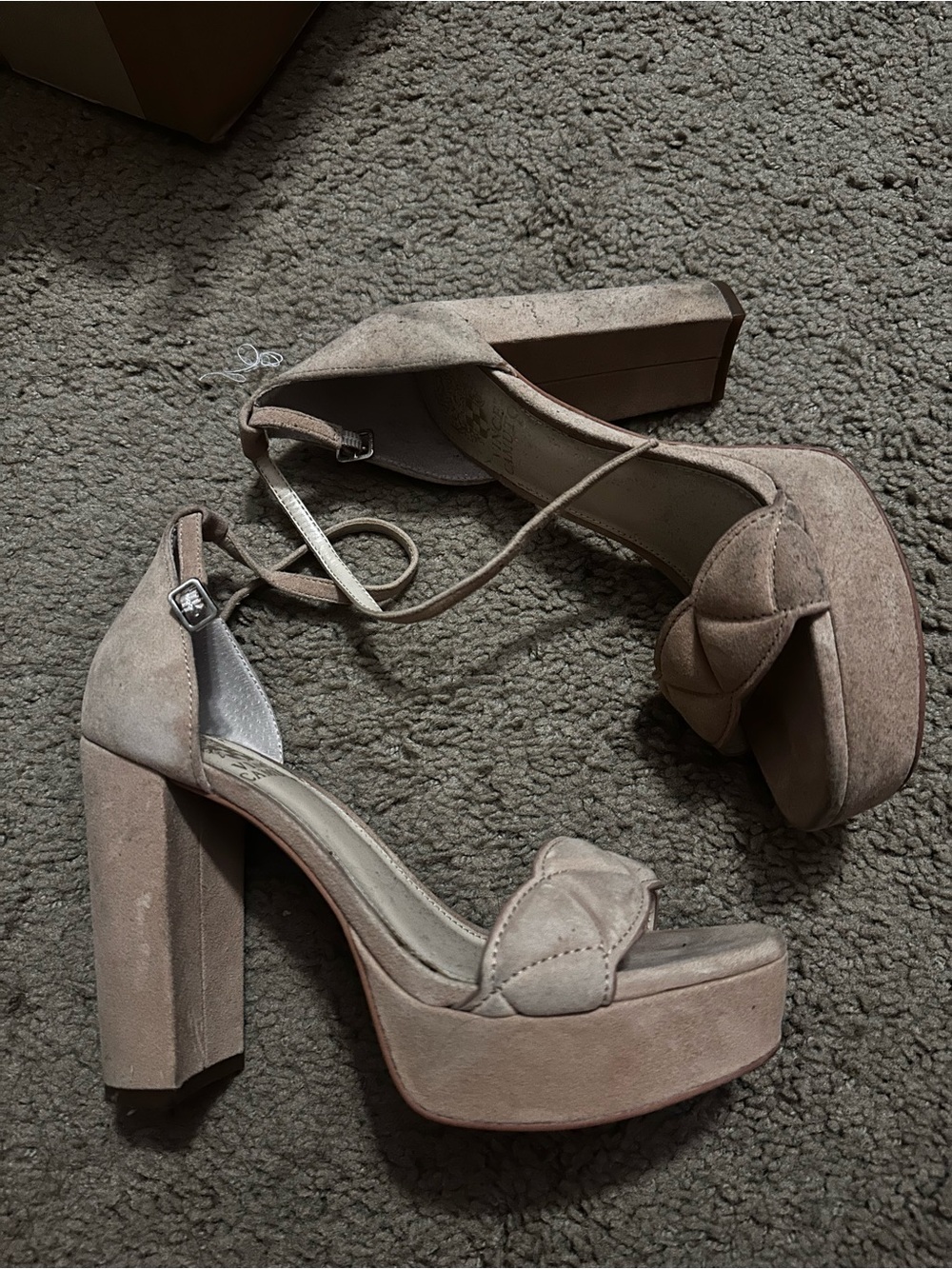 Vince Camuto Taupe Suede Platform Block Heel Sandals